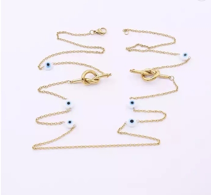 Длинные модные ожерелья из нержавеющей стали с голубым глазным яблоком, штабелированные золотые ожерелья