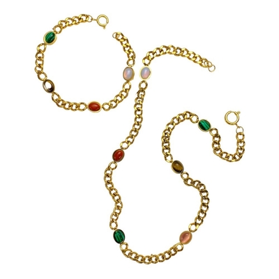 набор ювелирных изделий из нержавеющей стали красочный овальный камень браслет ожерелье для женщин