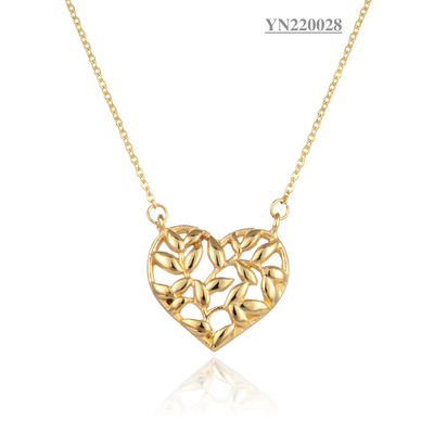 Усовершенствованное золотое ожерелье из нержавеющей стали с подвеской в ​​виде сердца Оливковый лист Ожерелье с сердцем любви