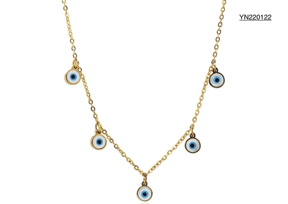Ожерелье с подвеской из 18-каратного золота, 45 см, с голубым глазом дьявола, подвеска с кисточкой