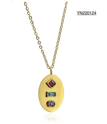 Ожерелье ультрамодной бирки драгоценной камня ювелирных изделий золота 14k CZ Tricolor привесное