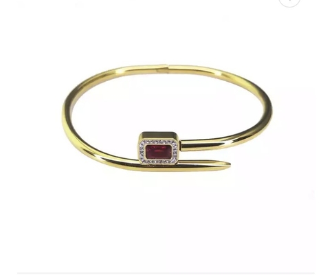 Роскошный красный рубиновый диамант обил Bangle нержавеющей стали золота браслета 24k ногтя