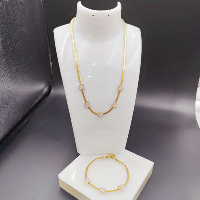 Новое прибытие Модный высокополосный Новейший золотой цвет Нержавеющая сталь Серёжка, ожерелье, браслетные комплекты для леди