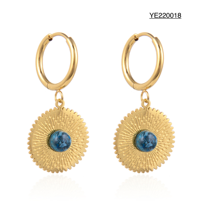 Низкие роскошные круглые бирюзовые серьги K Gold Drop Earrings из нержавеющей стали